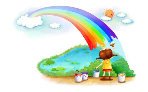 Download A joyful child painting a vibrant rainbow. Wallpaper ...