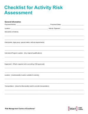 Fillable Online Checklist for Activity Risk Assessment. Checklist for ...