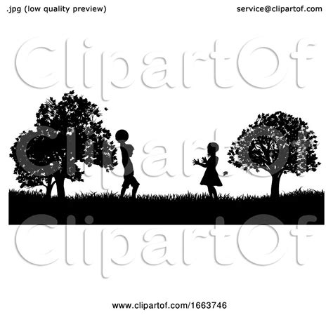 Children Playing in the Park Silhouette by AtStockIllustration #1663746