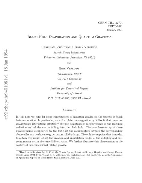 (PDF) Black Hole Evaporation and Quantum Gravity