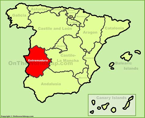 Extremadura location on the Spain map - Ontheworldmap.com