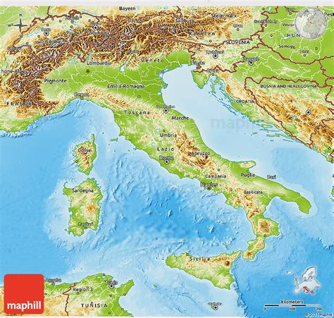 Physical 3D Map of Italy