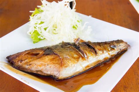 Grilled mackerel fish stock photo. Image of sauce, roast - 100484072