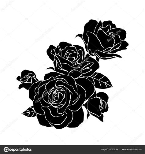 Ramo Rosas Silueta Negro Ilustración Vectorial Aislada Sobre Fondo ...