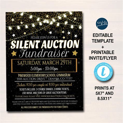 Silent Auction Flyer Ticket Set Fundraiser Event Signs - Etsy