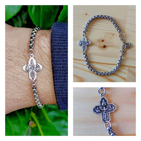 Cross Chain Bracelet 4 Way Cross Medal Catholic Bracelet | Etsy