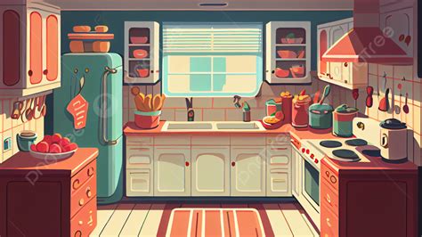 Kitchen Scene Cute Illustration Background, Kitchen, Scenes, Kitchen Scene Background Image And ...