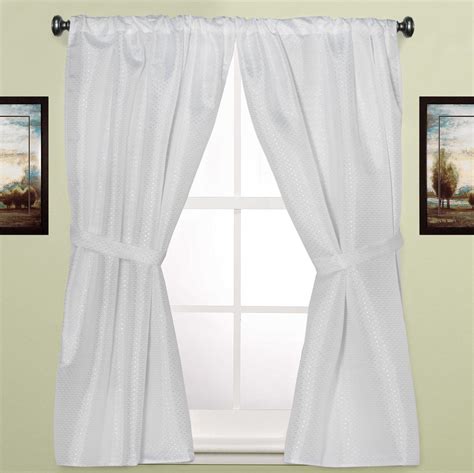 Diamond Pattern White Fabric Bathroom Window Curtain Pair w/ Tiebacks 34 "x 54" - Walmart.com