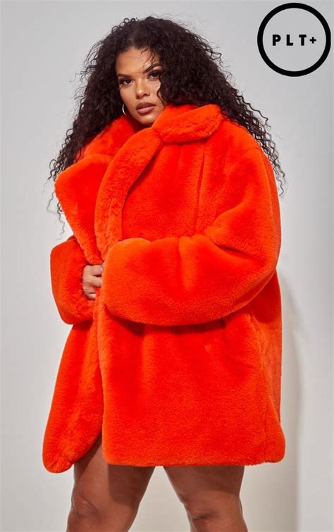 Plus Orange Faux Fur Oversized Collar Coat | Faux fur collar coat, Coat, Fur collar coat