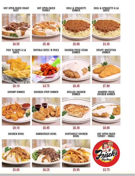 Menu at Frisch's restaurant, Wilmington