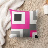 Hot Pink Gray Black White Geometric Squares Throw Pillow | Zazzle