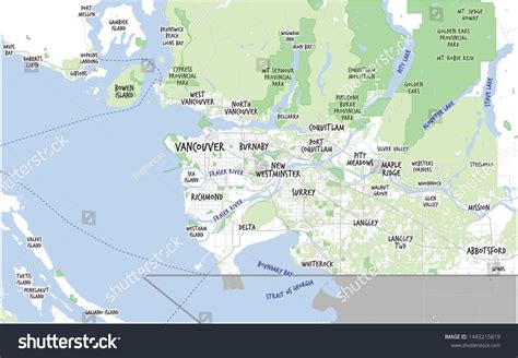 Greater Vancouver Map Municipalities British Columbia Stock Vector ...