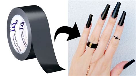 DIY - HOW TO MAKE FAKE NAILS WITH BLACK TAPE at HOME - NO NAIL GLUE ...