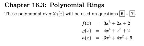 Solved Chapter 16.3: Polynomial Rings These polynomial over | Chegg.com