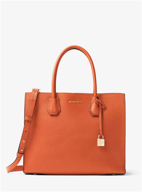 Michael Kors Mercer Large Pebbled Leather Tote Bag in Orange - Lyst