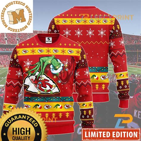 NFL Kansas City Chiefs Grinch Hand Funny 2023 Christmas Ugly Sweater - Mugteeco