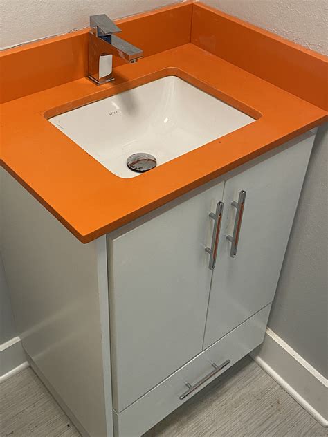 Custom full-overlay vanity with bottom drawer and Silestone countertop ...