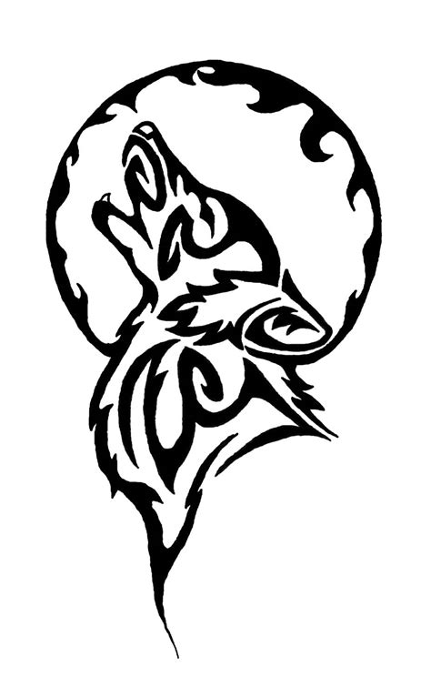 Tribal Moon and Wolf Tattoo Design