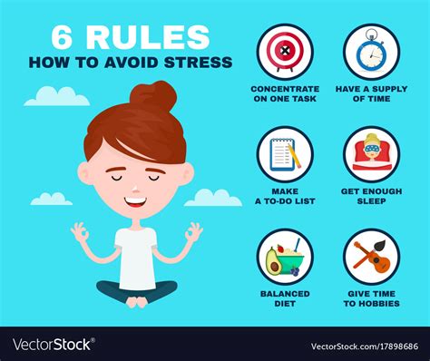 6 rules to avoid stress infographic young Vector Image