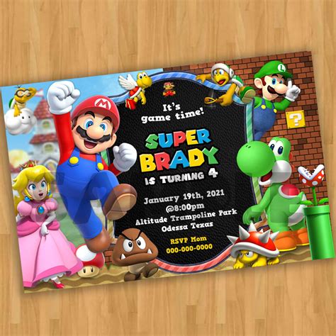 Super Mario Birthday Invitation Digital Card Printable - Etsy India