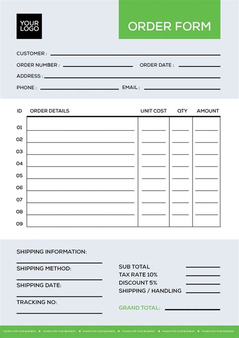 Free Order Form Design Template Ai & PDF - Designbolts