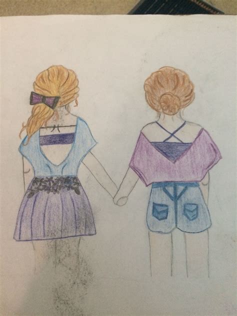 Two Sisters Holding Hands Sketch