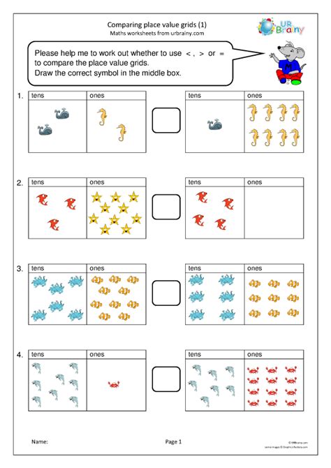 Comparing: place value grids (1) - Number and Place Value by URBrainy.com