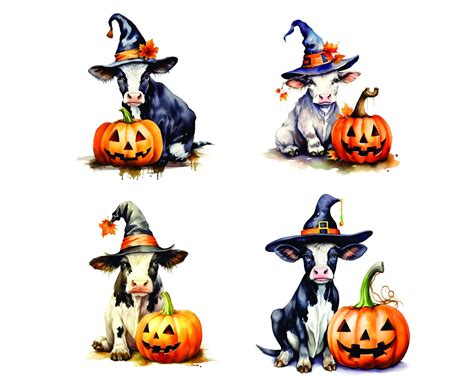 Halloween Cow Clipart 16 Jpgs Watercolor Cow Halloween - Etsy