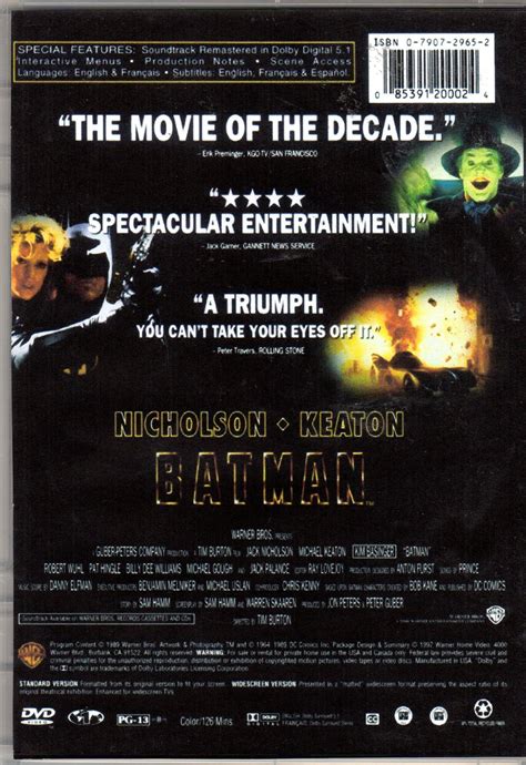 “BATMAN” DVD: (LIMITED EDITION) Michael Keaton, Jack Nicholson, Jack Palance, Billy Dee Williams ...