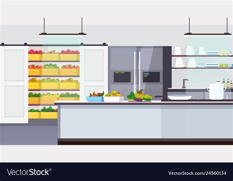 Modern commercial restaurant kitchen interior Vector Image