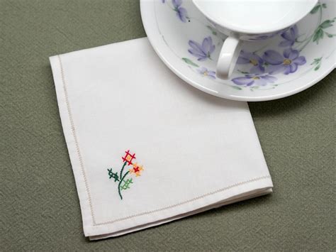 1 Dozen Tea Napkins With Floral Cross Stitch Design