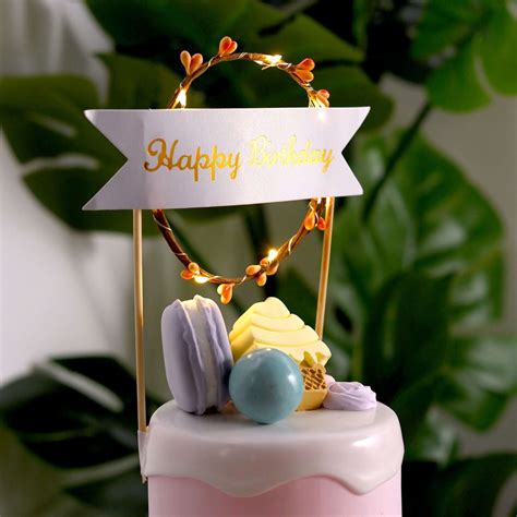 Happy Birthday LED Cake Topper, Floral Wreath Cake Topper With Flashing Light | eFavorMart