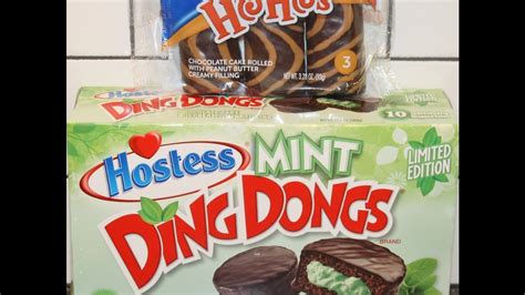 Hostess: Mint Ding Dongs and Peanut Butter Ho Hos Review - YouTube