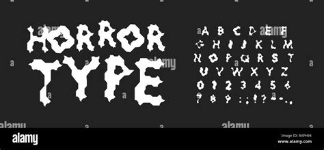 Horror letters and numbers set. Scary cartoon style vector latin alphabet. Fonts for games, kids ...