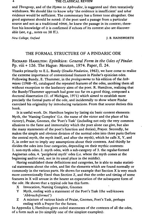 The Formal Structure of a Pindaric Ode - Richard Hamilton: Epinikion: General Form in the Odes ...