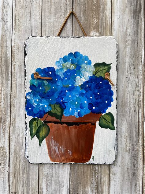 Painted Slate Sign, Slate sign, Garden decor, Porch decor, deck decor, Door hanger, Hydrangeas ...