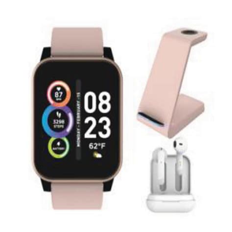 Itech Fusion 2 Unisex Adult Smartwatch w/ Bluetooth Earbuds & Charging Station, Blush - Walmart.com