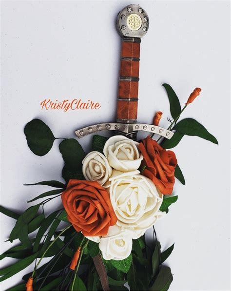 Medieval, Sword Bridal Bouquet, Burnt Orange, Sola Wood, Foam Rose ...