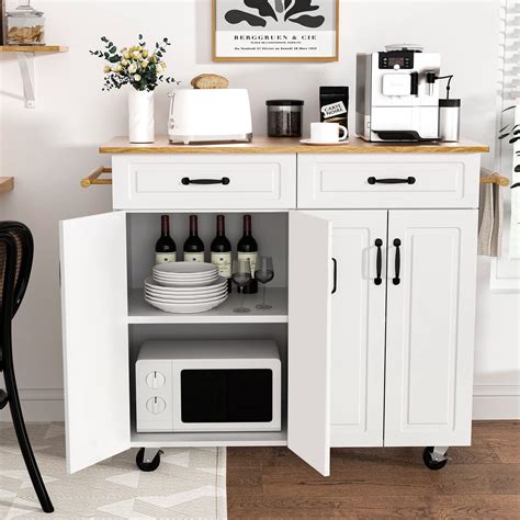 Buy 4 EVER WINNER White Kitchen Island with Storage on Wheels, Rolling ...