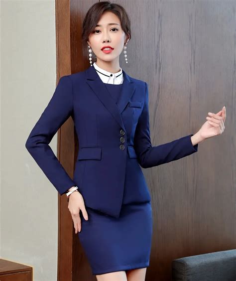 Aliexpress.com : Buy Navy Blue Professional Women Blazers Suits With Jackets And Skirt For ...