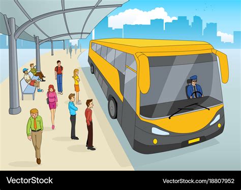 People at bus station Royalty Free Vector Image