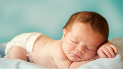 Cute Baby Is Sleeping On White Bed In Blur Blue Background HD Cute ...