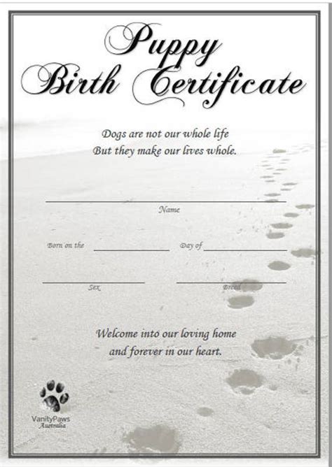 Puppy Birth Certificate Template Free