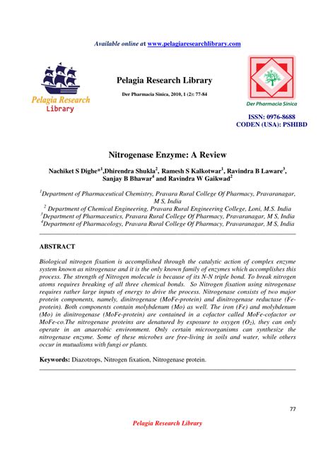 (PDF) Nitrogenase Enzyme: A Review