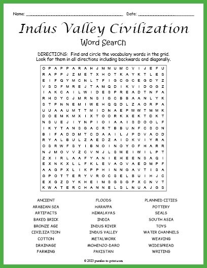 Indus Valley Civilization Word Search