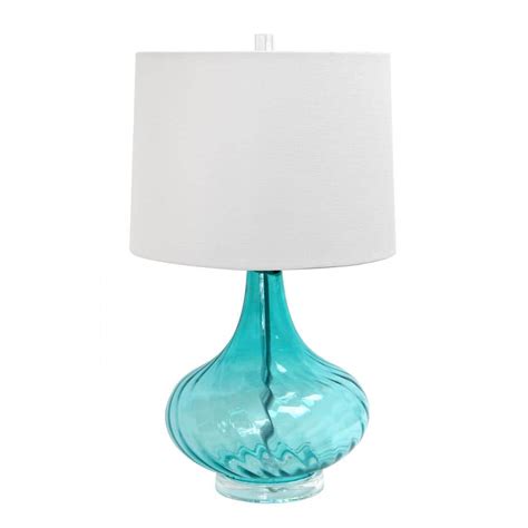 Elegant Designs 24 in. Light Blue Glass Table Lamp with Fabric Shade LT3214-BLU - The Home Depot