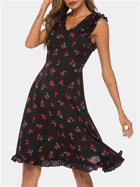 [40% OFF] Cherry Print Cut Out A Line Dress | Rosegal