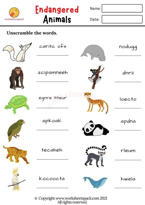 Endangered animals worksheets - Printable and Online Worksheets Pack Animal Worksheets, Letter ...