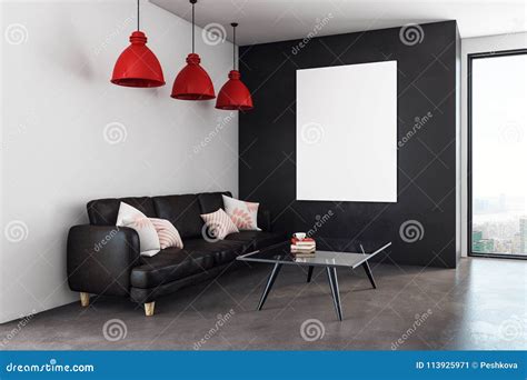 Modern Living Room with Banner Stock Illustration - Illustration of blank, mockup: 113925971