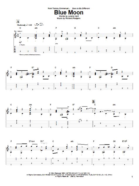 Blue Moon by Tommy Emmanuel - Guitar Tab - Guitar Instructor